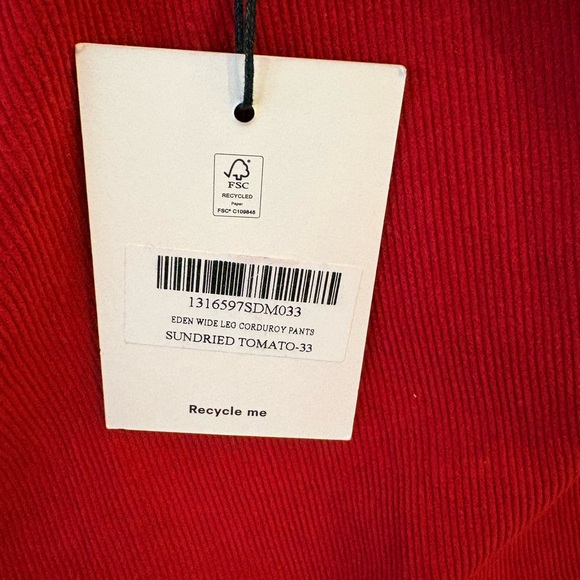 Reformation NWT 
Eden Wide Leg Corduroy Pants in Red Sz 25 & 33 - Picture 11 of 11
